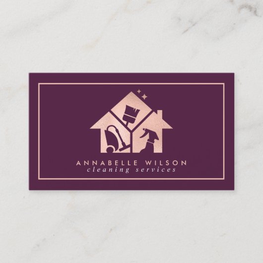 Carte De Visite Services de nettoyage de la maison rose Gold (Devant)