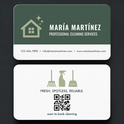 Carte De Visite Services de nettoyage de maison Code QR vert