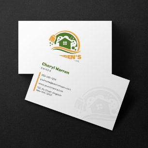 Carte De Visite Services de nettoyage de maison Green Orange House