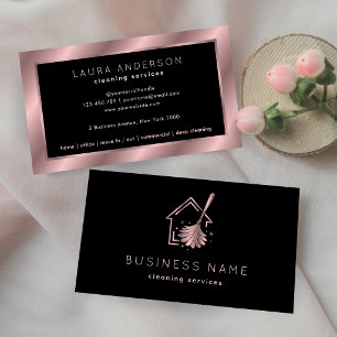 Carte De Visite Services de nettoyage de maison Luxe Noir & Or Ros