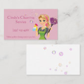 Carte De Visite Services De Nettoyage De Maison Maid En Cartoon Ro (Devant / Derrière)