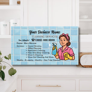 Carte De Visite Services de nettoyage de maison rose et bleu