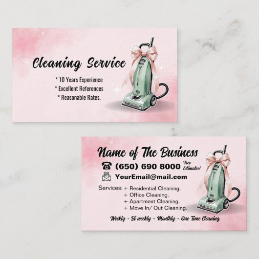 Carte De Visite Services de nettoyage de maisons à vide vert (Devant / Derrière)