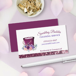 Carte De Visite Services de nettoyage des seaux floraux étincelant