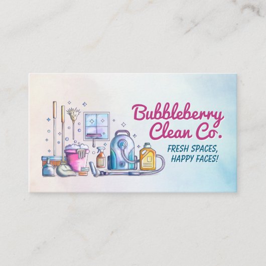 Carte De Visite Services de nettoyage - Design de style aquarelle (Devant)