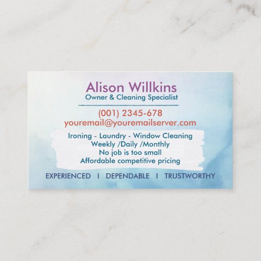 Carte De Visite Services de nettoyage - Design de style aquarelle (Dos)
