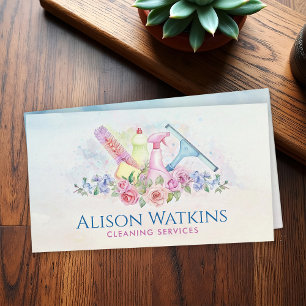 Carte De Visite Services de nettoyage - Floral Aquarelle