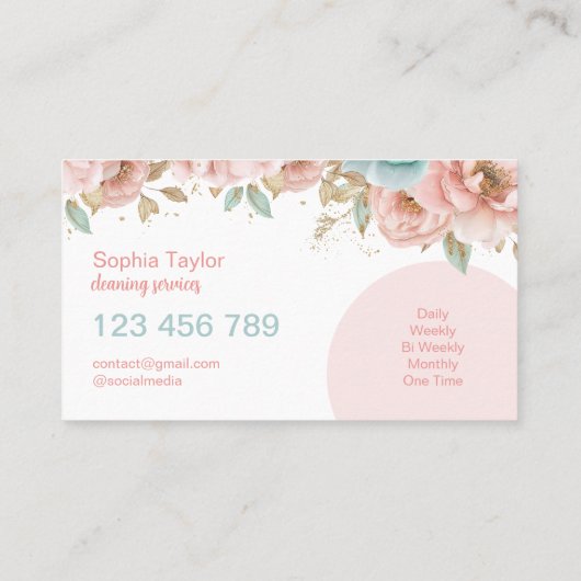 Carte De Visite Services De Nettoyage Floral Moderne Rose (Dos)