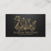 Carte De Visite Services de nettoyage - Golden Floral Line Art (Devant)