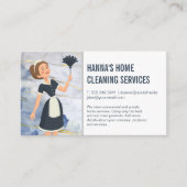 Carte De Visite Services de nettoyage | Maid with Feather Duster (Devant)