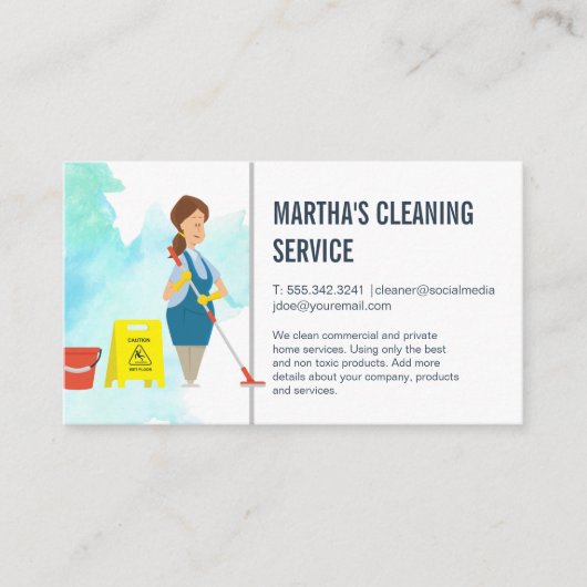 Carte De Visite Services de nettoyage | Maid with mope (Devant)