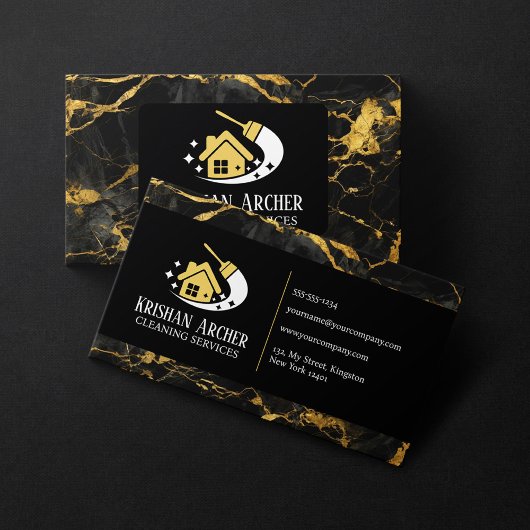 Carte De Visite Services de nettoyage ménager en marbre noir