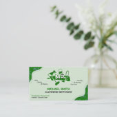 Carte De Visite Services De Nettoyage Moderne Logo Cute Green tend (Debout devant)