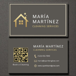 Carte De Visite Services de nettoyage modernes de code QR or