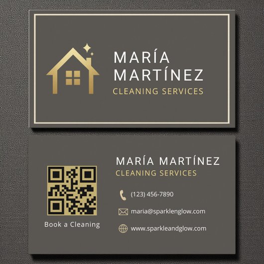 Carte De Visite Services de nettoyage modernes de code QR or