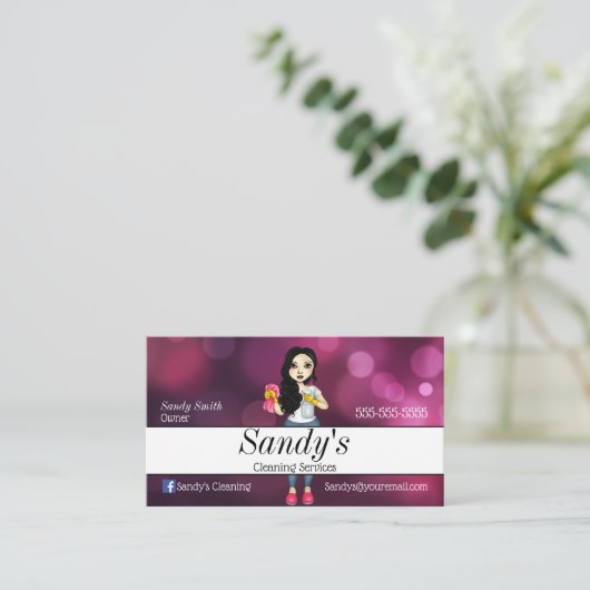 Carte De Visite Services de nettoyage pourpre (Debout devant)