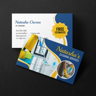 Carte De Visite Services de nettoyage professionnels bleu jaune fe