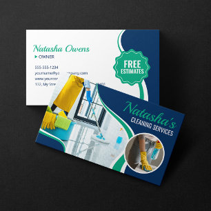 Carte De Visite Services de nettoyage professionnels bleu-vert fem