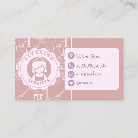Carte De Visite Services de nettoyage Qr Code bleu rose (Devant)