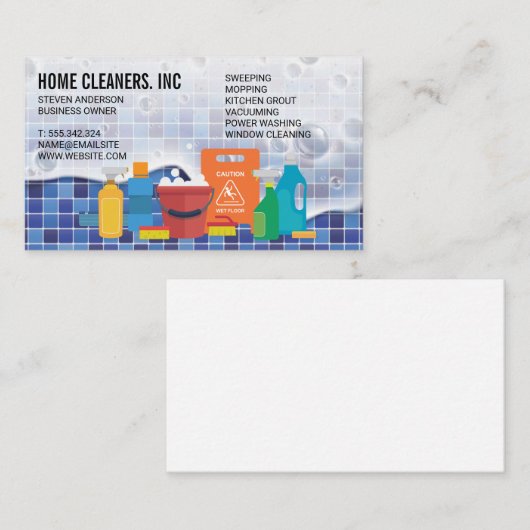Carte De Visite Services de nettoyage | Service de ménage | Tile s (Devant / Derrière)