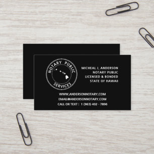Carte De Visite Services de notaire public à Hawaï
