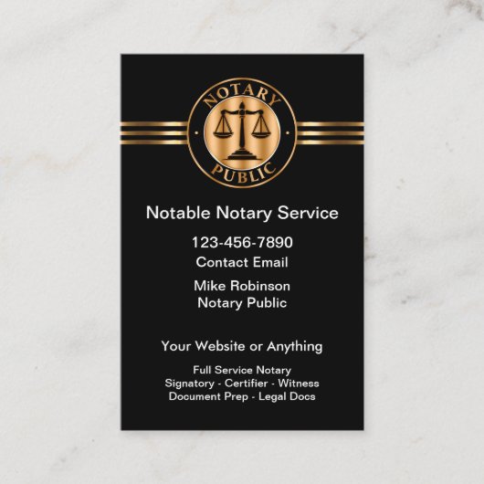 Carte De Visite Services de notaire public de classe (Devant)