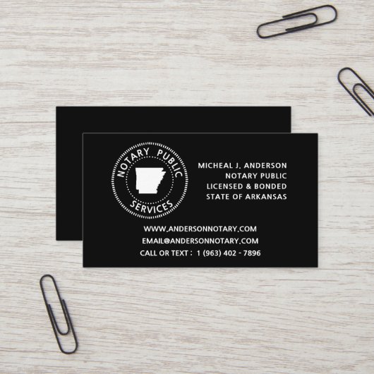 Carte De Visite Services de notaire public de l'Arkansas (Devant/Arrière en situation)
