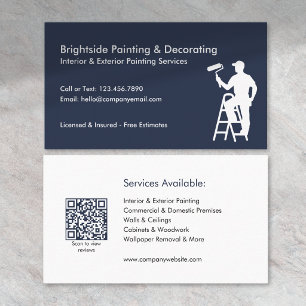 Carte De Visite Services de Peintre et Décorateur Code QR Bleu Bla