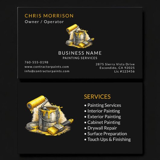 Carte De Visite Services de Peintre Professionnel Noir