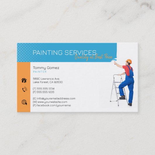 Carte De Visite Services de peinture | Peintre au travail (Devant)