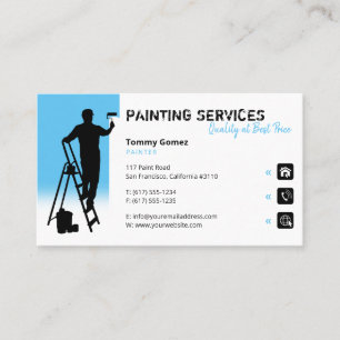Carte De Visite Services de peinture Peintre au travail bleu cie