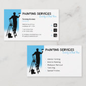 Carte De Visite Services de peinture | Peintre au travail bleu cie (Devant / Derrière)