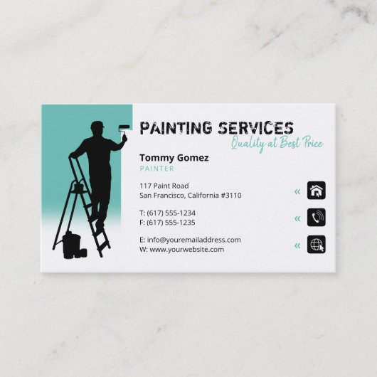 Carte De Visite Services de peinture | Peintre au travail lumière  (Devant)