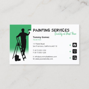 Carte De Visite Services de peinture   Peintre au travail vert de 