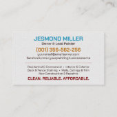 Carte De Visite Services de peinture professionnelle - Peintre de  (Dos)