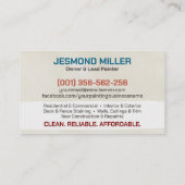 Carte De Visite Services de peinture professionnelle - Peintre de  (Dos)