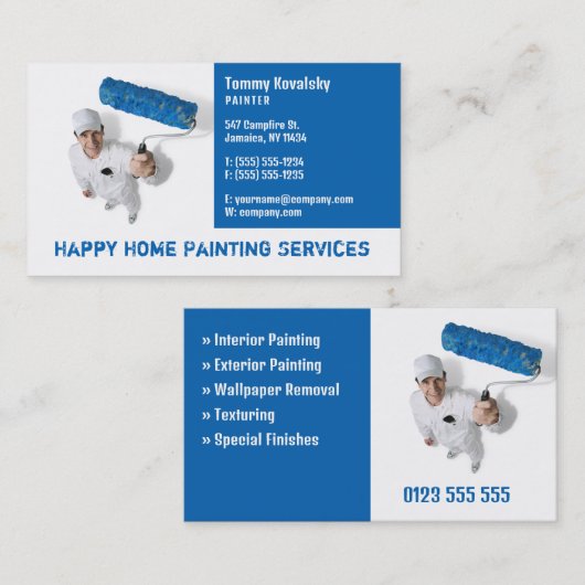 Carte De Visite Services de peinture | Votre offre | Bleu (Devant / Derrière)