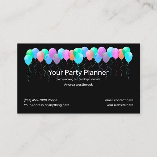 Carte De Visite Services de planification de fête cool (Devant)