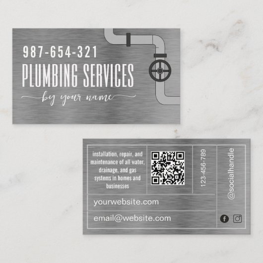 Carte de visite services de plomberie Chrome Métal (Devant / Derrière)