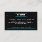 Carte De Visite Services de plomberie professionnels Black Blue (Dos)