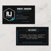 Carte De Visite Services de plomberie professionnels Black Blue (Devant / Derrière)