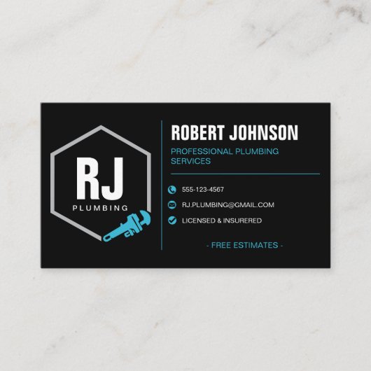 Carte De Visite Services de plomberie professionnels Black Blue (Devant)