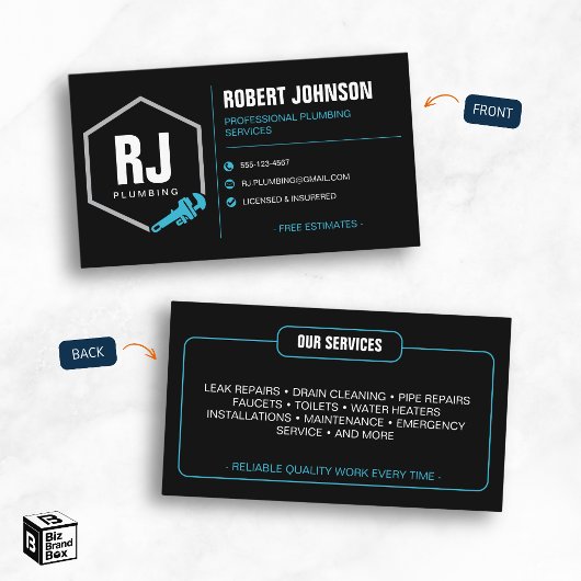 Carte De Visite Services de plomberie professionnels Black Blue