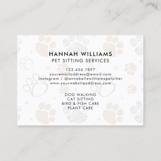 Carte De Visite Services de pose d'animaux d'aquarelle (Dos)