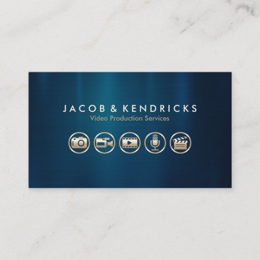 Carte De Visite Services de production vidéo Icônes d'or Métal ble (Devant)