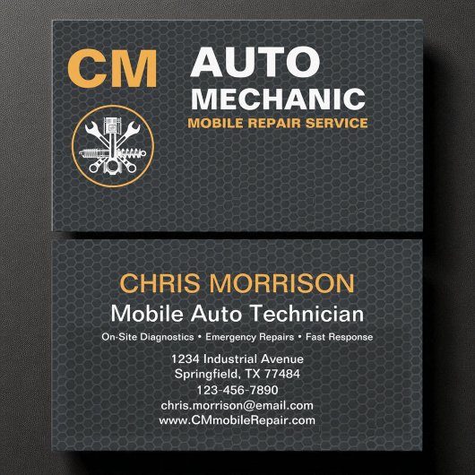 Carte De Visite Services de réparation de voitures mécaniques mobi