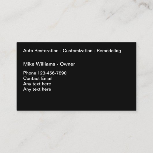 Carte De Visite Services de restauration automobile cool (Dos)