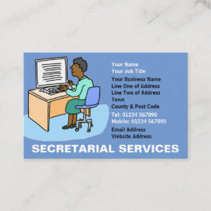 Carte De Visite Services de secrétariat avec secrétaire noir.