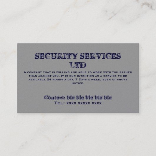 Carte De Visite SERVICES DE SÉCURITÉ Ltd, contact : bla bl de bla (Devant)