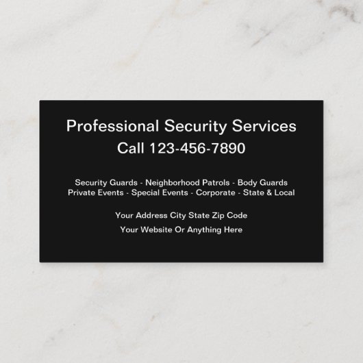 Carte De Visite Services de sécurité professionnels (Dos)